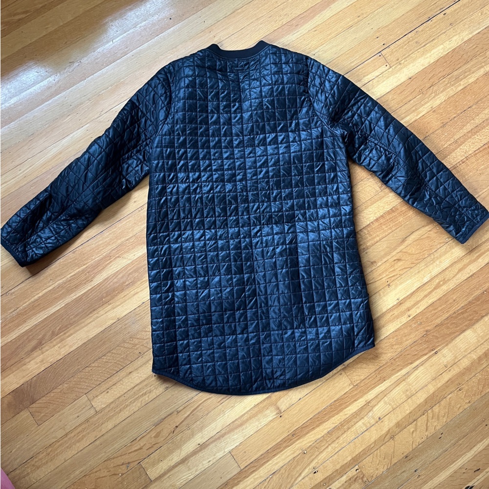 Athleta quilted long black car coat jacket bomber M double zipper normcore prep - Picture 8 of 8